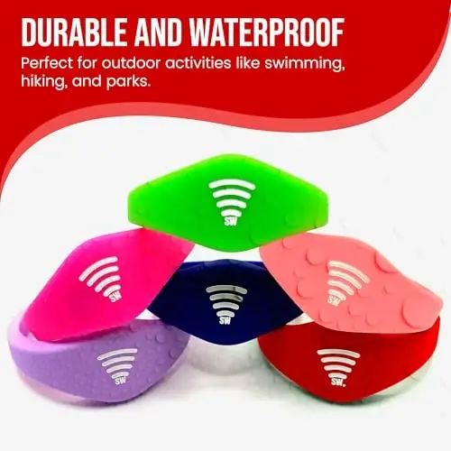 Sharewear Child Safety ID Smart Band: Waterproof Wristband with Free Digital Profile. Endless Customization, no subscriptions Needed. Ideal for Travel, Medical alerts, & Food Allergies. (Red) - 3
