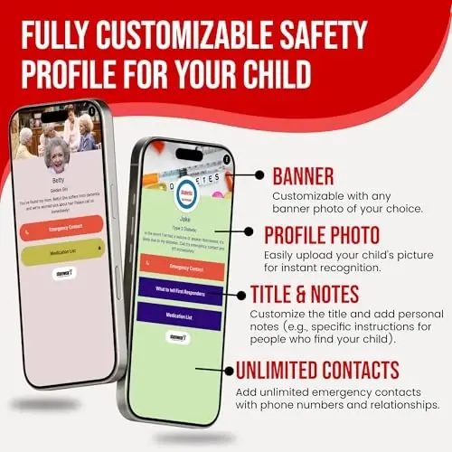 Sharewear Çocuk Güvenlik Kimlik Akıllı Bilekliği: Su Geçirmez Bileklik Ücretsiz Dijital Profil ile. Sonsuz Özelleştirme, Abonelik Gerektirmez. Seyahat, Tıbbi Uyarılar ve Gıda Alerjileri İçin İdeal. (Kırmızı) - SHAREWEAR (1)