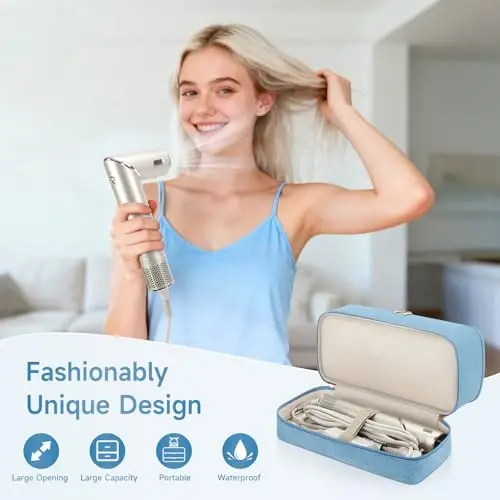 Travel Hair Dryer Case for Shark Flexstyle, Double-Layer Carrying Case for Shark Flex Style Blow Dryer, Portable Hair Tools Storage Organizer Bag for Shark Beauty Hairdryer AttcModazoneents (Misty Blue) - 3