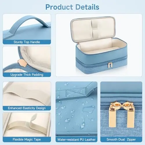 Travel Hair Dryer Case for Shark Flexstyle, Double-Layer Carrying Case for Shark Flex Style Blow Dryer, Portable Hair Tools Storage Organizer Bag for Shark Beauty Hairdryer AttcModazoneents (Misty Blue) - 4