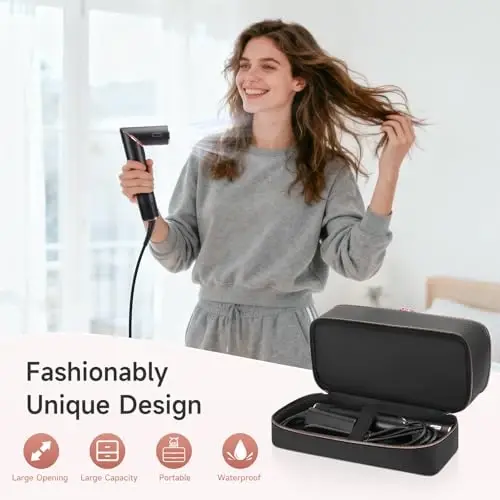 Travel Hair Dryer Case for Shark Flexstyle, Double-Layer Carrying Case for Shark Flex Style Blow Dryer, Portable Hair Tools Storage Organizer Bag for Shark Beauty Hairdryer AttcModazoneents(Black Rose Gold) - 3