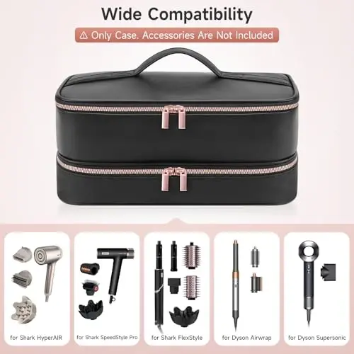 Travel Hair Dryer Case for Shark Flexstyle, Double-Layer Carrying Case for Shark Flex Style Blow Dryer, Portable Hair Tools Storage Organizer Bag for Shark Beauty Hairdryer AttcModazoneents(Black Rose Gold) - 5
