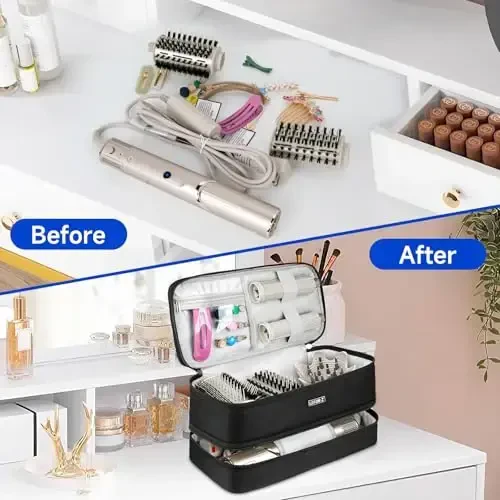 Travel Carrying Case Compatible with Shark Flexstyle/FlexFusion/Hair Dryer,Double-Layer Hair Hot Tools Storage Bag Fits for Dyson Airwrap Styler/Supersonic Hair Dryer and AttacModazoneents,Black-Bag Only - 5