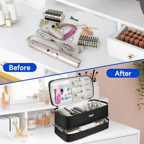 Shark Flexstyle/FlexFusion/Saç Kurutma Makinesi ile Uyumludur, Dyson Airwrap Stilist/Supersonic Saç Kurutma Makinesi ve Aksesuarlarına Uyan İki Katmanlı Saç Isı Aletleri Saklama Çantası, Sadece Siyah Çanta - 5