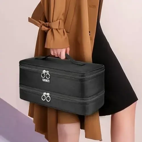 Shark Flexstyle/FlexFusion/Soch quritgich bilan mos keladigan sayohat chamadonchasi, Dyson Airwrap Stilist/Supersonic Soch quritgich va aksessuarlar uchun mos keladigan ikki qavatli soch issiq asboblarini saqlash sumkasi, faqat qora chamadoncha - 7