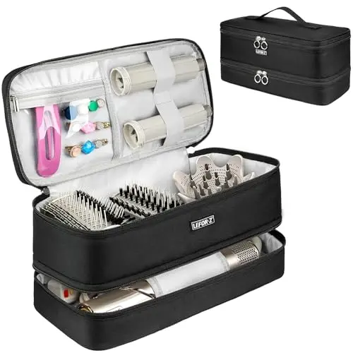 Shark Flexstyle/FlexFusion/Soch quritgich bilan mos keladigan sayohat chamadonchasi, Dyson Airwrap Stilist/Supersonic Soch quritgich va aksessuarlar uchun mos keladigan ikki qavatli soch issiq asboblarini saqlash sumkasi, faqat qora chamadoncha 