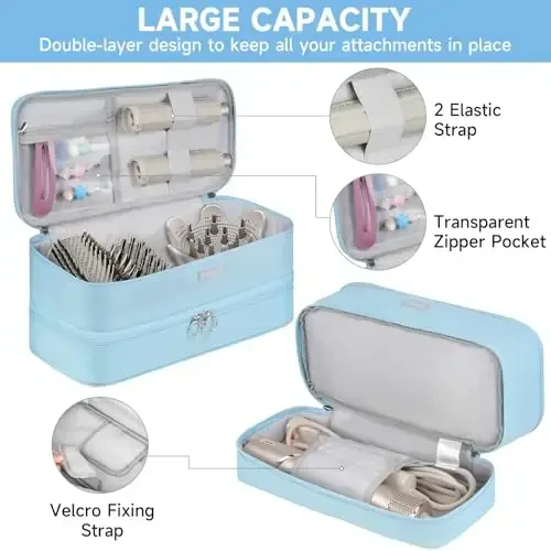 Shark Flexstyle/FlexFusion/Soch quritgich bilan mos keluvchi sayohat sumkasi, ikki qavatli soch turmagi uchun issiq asboblar saqlash sumkasi Dyson Airwrap Styler/Supersonic soch quritgich va qo'shimchalar uchun mos, Moviy-Faqat sumka - 3