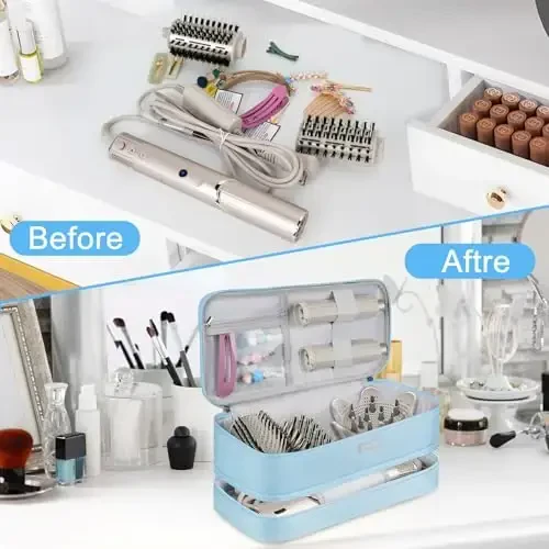 Shark Flexstyle/FlexFusion/Soch quritgich bilan mos keluvchi sayohat sumkasi, ikki qavatli soch turmagi uchun issiq asboblar saqlash sumkasi Dyson Airwrap Styler/Supersonic soch quritgich va qo'shimchalar uchun mos, Moviy-Faqat sumka - 6