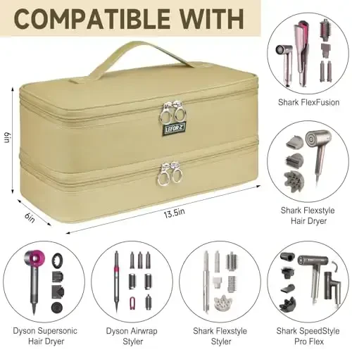 Shark Flexstyle/FlexFusion/Soch Quritgichga mos Keluvchi Sayohat Sumkasi, Ikki Qavatli Soch Turmaklash uchun Issiq Asboblar Saqlash Sumkasi Dyson Airwrap Styler/Supersonic Soch Quritgich va Aksessuarlariga mos keladi, Xaki Rangli Sumka-Faqat - MODAZONE (1)