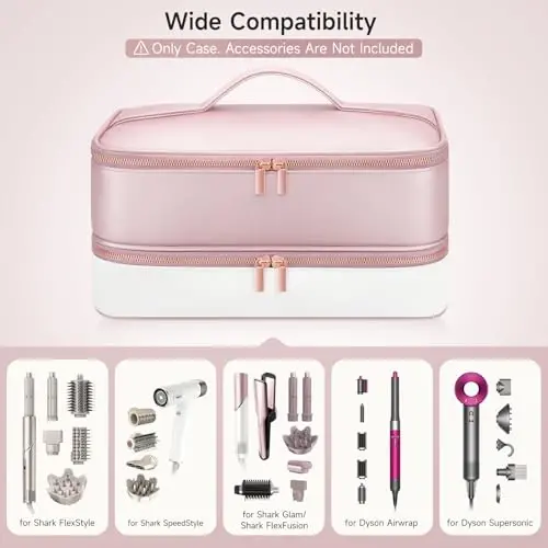 Travel Hair Dryer Case for Shark Glam, Portable Hair Tools Bag for Shark FlexFusion, Double-Layer Storage Carrying Case for FlexStyle Blow Dryer, Silki Straightener & Glossi AttacModazoneents Holder (Pink) - 3