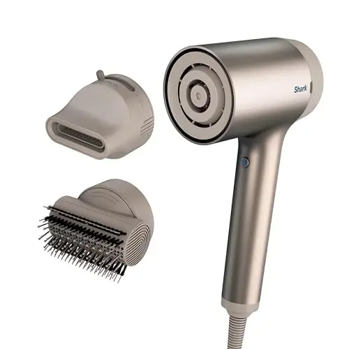 Shark HD112BRN Hair Blow Dryer HyperAIR Ionic Hair Dryer with 2-in-1 Concentrator and Styling AttacModazoneents, Auto Presets, Rotatable Hot Air Brush, No Heat Damage, Ionic, Stone - 1