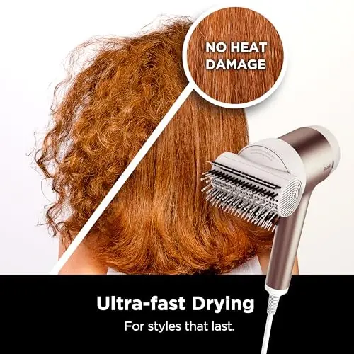 Shark HyperAIR Ionic Dryer, Rotatable Brush, Auto Presets, Stone, HD112BRN | Dual Optical Sensors Auto-Set Heat, Negative Ion Frizz Control, Cool Shot Button - SHARKNINJA (1)