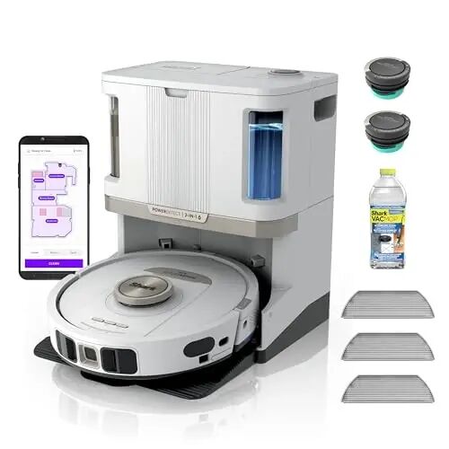 Shark PowerDetect 2-in-1 Robot Vacuum & Mop, White, AV2800ZE | 5 PowerDetect Technologies, NeverStuck, NeverTouch Pro Base (Self-Empty 60-Day, Refill, Pad Wash/Dry), 360° LiDAR + 3D Sensor - 1