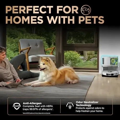 Shark PowerDetect 2-in-1 Robot Vacuum & Mop, White, AV2800ZE | 5 PowerDetect Technologies, NeverStuck, NeverTouch Pro Base (Self-Empty 60-Day, Refill, Pad Wash/Dry), 360° LiDAR + 3D Sensor - 5