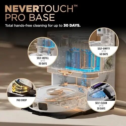 Shark PowerDetect 2-in-1 Robot Vacuum & Mop, White, AV2800ZE | 5 PowerDetect Technologies, NeverStuck, NeverTouch Pro Base (Self-Empty 60-Day, Refill, Pad Wash/Dry), 360° LiDAR + 3D Sensor - SHARK (1)