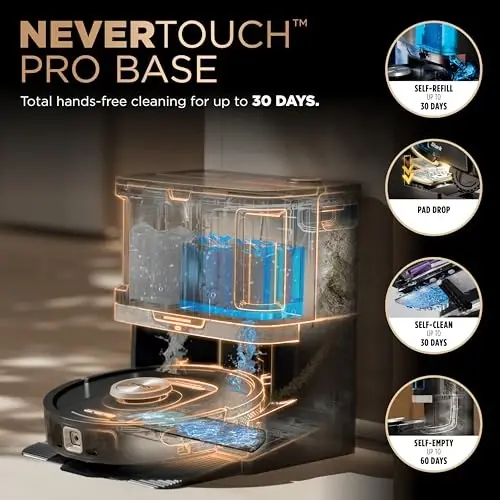 Shark PowerDetect NeverTouch Pro Robot Vacuum & Mop, Black,AV2800ZEBK | 5 PowerDetect Technologies, NeverStuck, NeverTouch Pro Base (Self-Empty 60-Day, Refill, Pad Wash/Dry), 360° LiDAR + 3D Sensor - 2