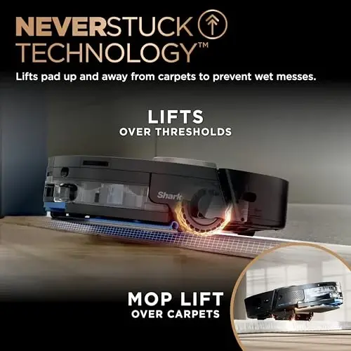 Shark PowerDetect NeverTouch Pro Robot Vacuum & Mop, Black,AV2800ZEBK | 5 PowerDetect Technologies, NeverStuck, NeverTouch Pro Base (Self-Empty 60-Day, Refill, Pad Wash/Dry), 360° LiDAR + 3D Sensor - 3