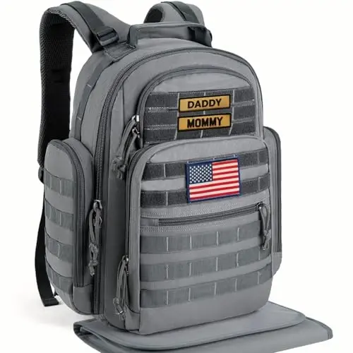 SHARKMOUTH Diaper Bag with Changing Pad - Large Military Baby Diaper Backpack for Hiking Travel Camping - Army Style for Men Active Dad Gray - 7