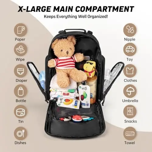 SHARKMOUTH Dad Diaper Bag Military - Large Baby Diaper Backpack with Changing Pad for Travel Camping Trips Park - Newborn Baby Shower Gifts Black - 1