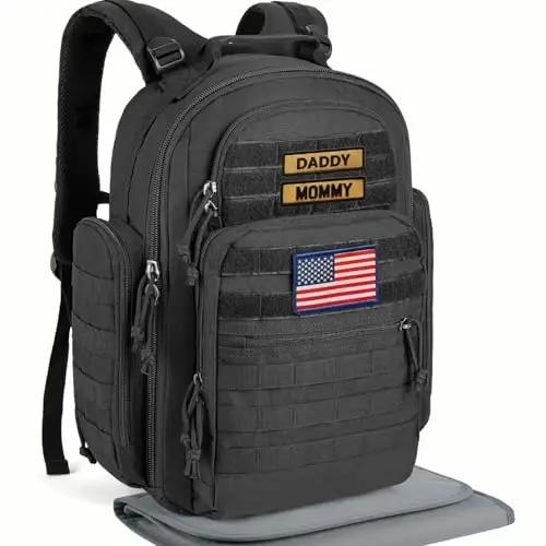 SHARKMOUTH Dad Diaper Bag Military - Large Baby Diaper Backpack with Changing Pad for Travel Camping Trips Park - Newborn Baby Shower Gifts Black - 7