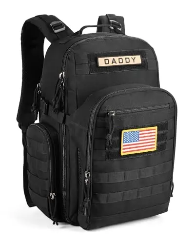 SHARKMOUTH Dad Diaper Bag Backpack - Military Baby Gear Backpacks with Daddy Patches Black 