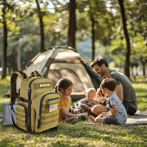 SHARKMOUTH Military Diaper Bag for Dad: Tactical Baby Backpack with Insulated Changing Pad for Outdoor Dads - MOLLE Webbing & 900D Polyester for Camping Hiking Travel - 6