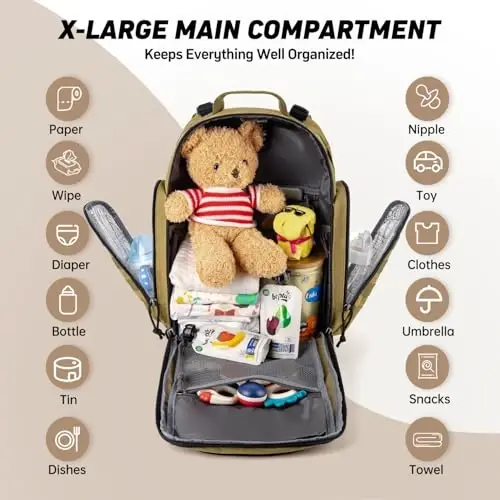 SHARKMOUTH Baby Diaper Bag for Men - Large Military Daddy Gear Backpack with Changing Pad for Travel Camping Hiking - Army Style for Active Dad Tan - MODAZONE