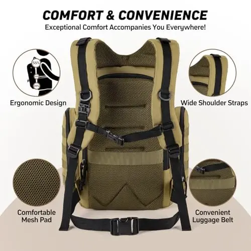 SHARKMOUTH Baby Diaper Bag for Men - Large Military Daddy Gear Backpack with Changing Pad for Travel Camping Hiking - Army Style for Active Dad Tan - 3