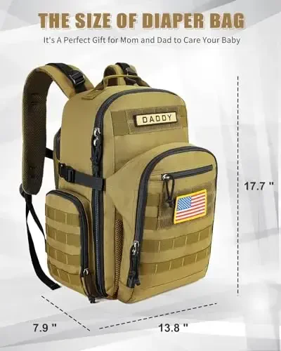 SHARKMOUTH Dad Diaper Bag Backpack - Military Baby Gear Backpacks with Daddy Patches Tan - 6
