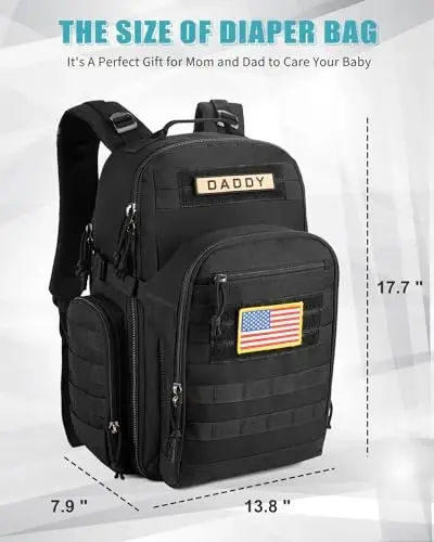 SHARKMOUTH Dad Diaper Bag Backpack - Military Baby Gear Backpacks with Daddy Patches Black - 6