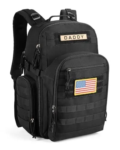 SHARKMOUTH Dad Diaper Bag Backpack - Military Baby Gear Backpacks with Daddy Patches Black - 1
