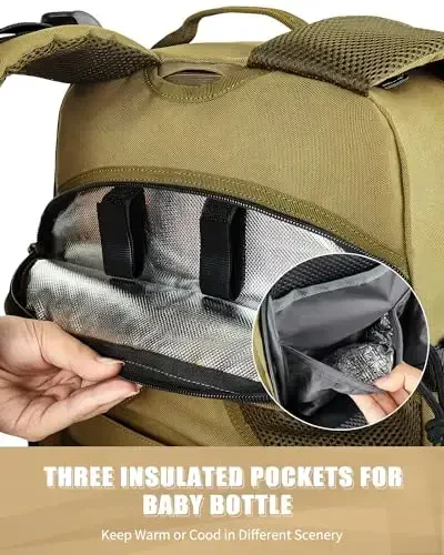 SHARKMOUTH Dad uchun harbiy taglik sumkasi: Tashqi otalar uchun izolyatsiyalangan almashtirish yostig'i bilan taktik chaqaloq ryukzaki - MOLLE webbing va lager sayohatlari uchun 900D Polyester - 3