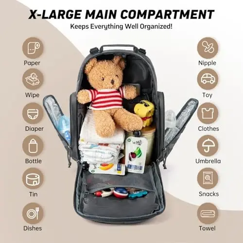 SHARKMOUTH Diaper Bag with Changing Pad - Large Military Baby Diaper Backpack for Hiking Travel Camping - Army Style for Men Active Dad Gray - 1