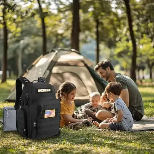 SHARKMOUTH Mens Military Diaper Bag - Tactical Baby Backpack with Insulated Bottle Pouches for Outdoor-Loving Dads - Changing Pad & MOLLE System for Camping, Hiking Travel - 6