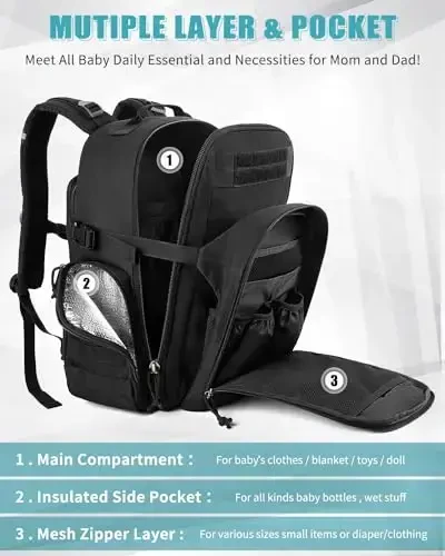 SHARKMOUTH Mens Military Diaper Bag - Tactical Baby Backpack with Insulated Bottle Pouches for Outdoor-Loving Dads - Changing Pad & MOLLE System for Camping, Hiking Travel - MODAZONE (1)