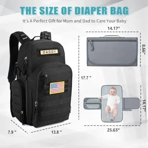 SHARKMOUTH Mens Military Diaper Bag - Tactical Baby Backpack with Insulated Bottle Pouches for Outdoor-Loving Dads - Changing Pad & MOLLE System for Camping, Hiking Travel - 5