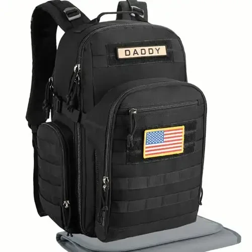 SHARKMOUTH Mens Military Diaper Bag - Tactical Baby Backpack with Insulated Bottle Pouches for Outdoor-Loving Dads - Changing Pad & MOLLE System for Camping, Hiking Travel - 7