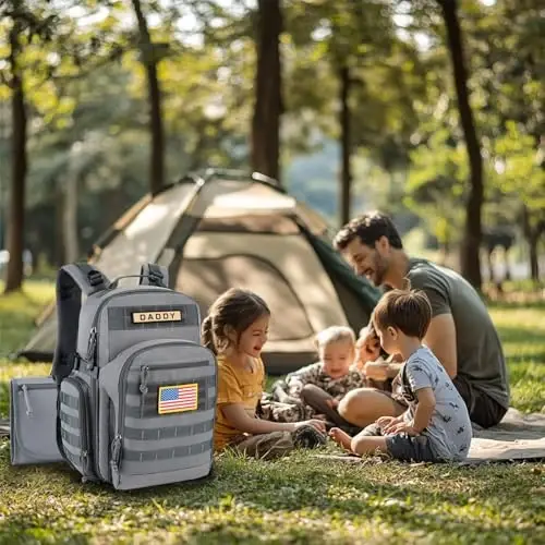 SHARKMOUTH Military Diaper Bag for Dad: Large Insulated Baby Bag with MOLLE System & Changing Pad for Tactical Dads - 900D Polyester for Outdoor Travel Camping Park Trips - 6