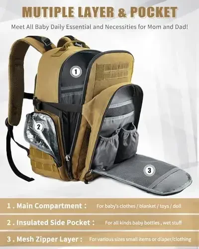 SHARKMOUTH Military Diaper Bag for Dad: Tactical Baby Backpack with Insulated Changing Pad for Outdoor Dads - MOLLE Webbing & 900D Polyester for Camping Hiking Travel - MODAZONE (1)