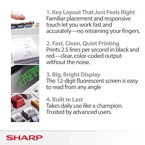 Sharp EL-1801V Ink Printing Calculator, Fluorescent Display, AC, Off-White - 5