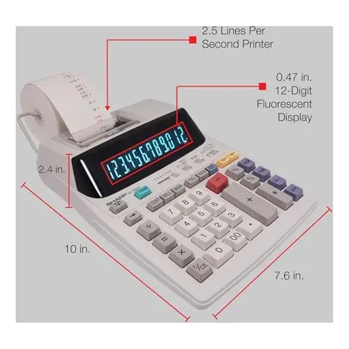 Sharp EL-1801V Ink Printing Calculator, Fluorescent Display, AC, Off-White - 6