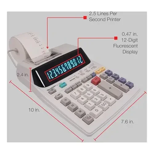 Sharp EL-1801V Ink Printing Calculator, 12-Digit LCD, AC Powered, Off-White, Ideal for Business & Office Use, Easy-to-Read Display & Durable Design - 6