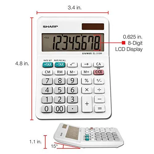 Sharp EL-310WB Calculator, White 3.125, 3.38 x 4.75 x 1.0 inches - 5