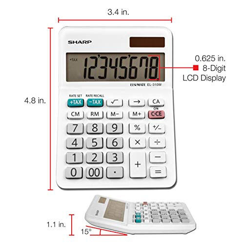 Sharp EL-310WB Kalkulyator, Oq 3.125, 3.38 x 4.75 x 1.0 dyuym - 5