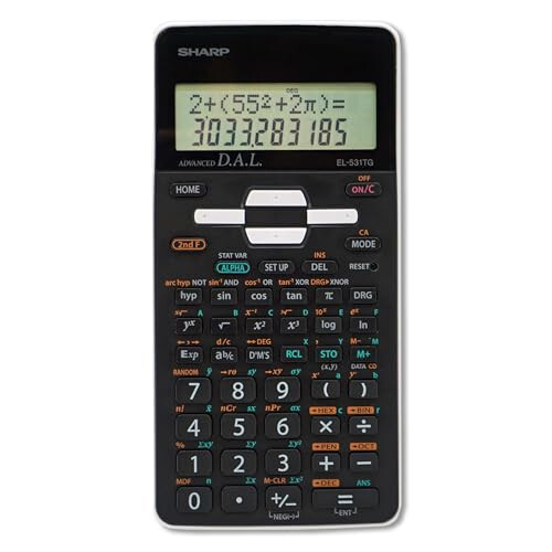 Sharp EL-531TGBBW 12-Digit Scientific/Engineering Calculator with Protective Hard Cover, Battery and Solar Hybrid Powered LCD Display, Great for Students and Professionals, Black,Black and White - Sharp