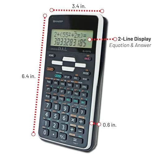 Sharp EL-531TGBBW 12-разрядный научно-инженерный калькулятор с защитным жестким чехлом, гибридным дисплеем LCD с питанием от батареи и солнечной энергии, отлично подходит для студентов и профессионалов, черный, черно-белый - 5