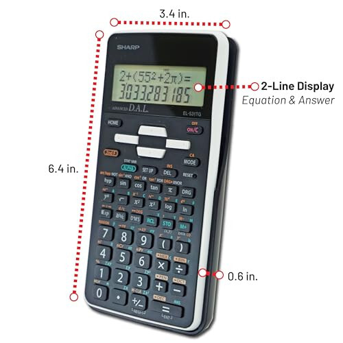 Sharp EL-531TGBBW Himoyalanuvchi qattiq qoplamali, batareya va quyosh quvvatidan foydalanadigan LCD displeyli, talabalar va mutaxassislar uchun a'lo 12 xonali ilmiy/muhandislik kalkulyatori, qora, qora va oq - 5
