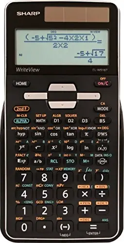 Sharp EL-W516TBSL 16-Digit Advanced Scientific Calculator with WriteView 4 Line Display, Battery and Solar Hybrid Powered LCD Display, Black & White, Black and Silver, Model Number: ELW516TBSL, Large - 1