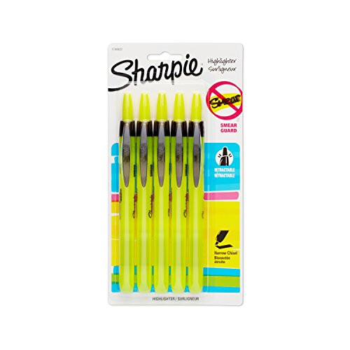 SHARPIE 1740822 Accent Retractable Highlighter, Chisel Tip, Fluorescent Yellow, 5-Count - Sharpie