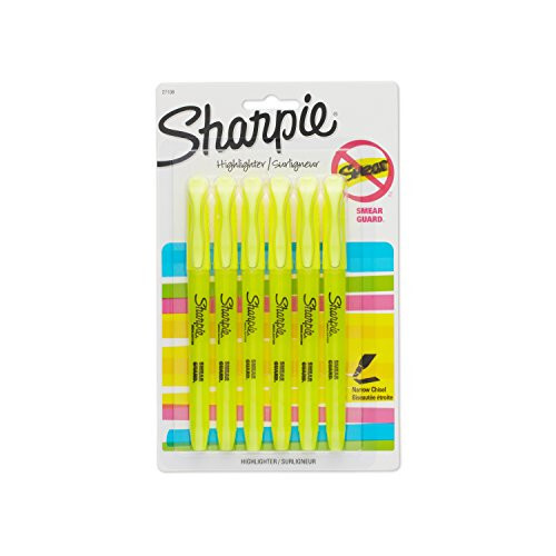 SHARPIE 27108PP Акцентный карманный маркер-текстовыделитель, флуоресцентно-желтый, упаковка из 6 штук - 1